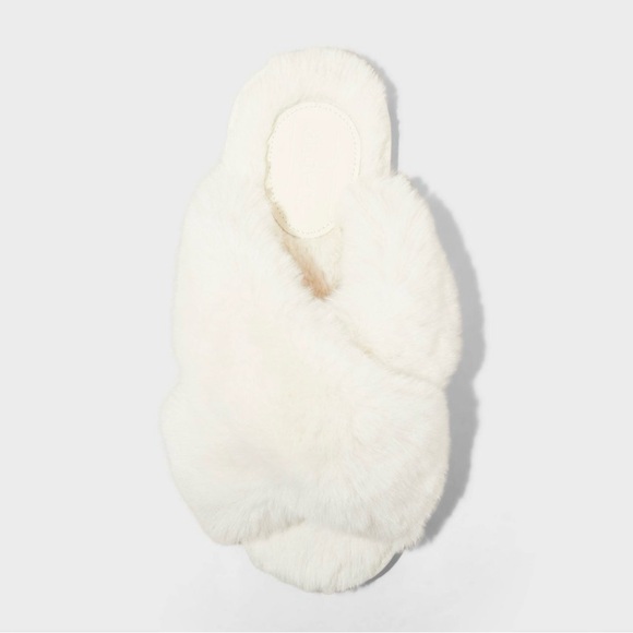 Target Shoes - Auden Target Faux Fur Cross Strap Open Toe Slippers White Size 7/8